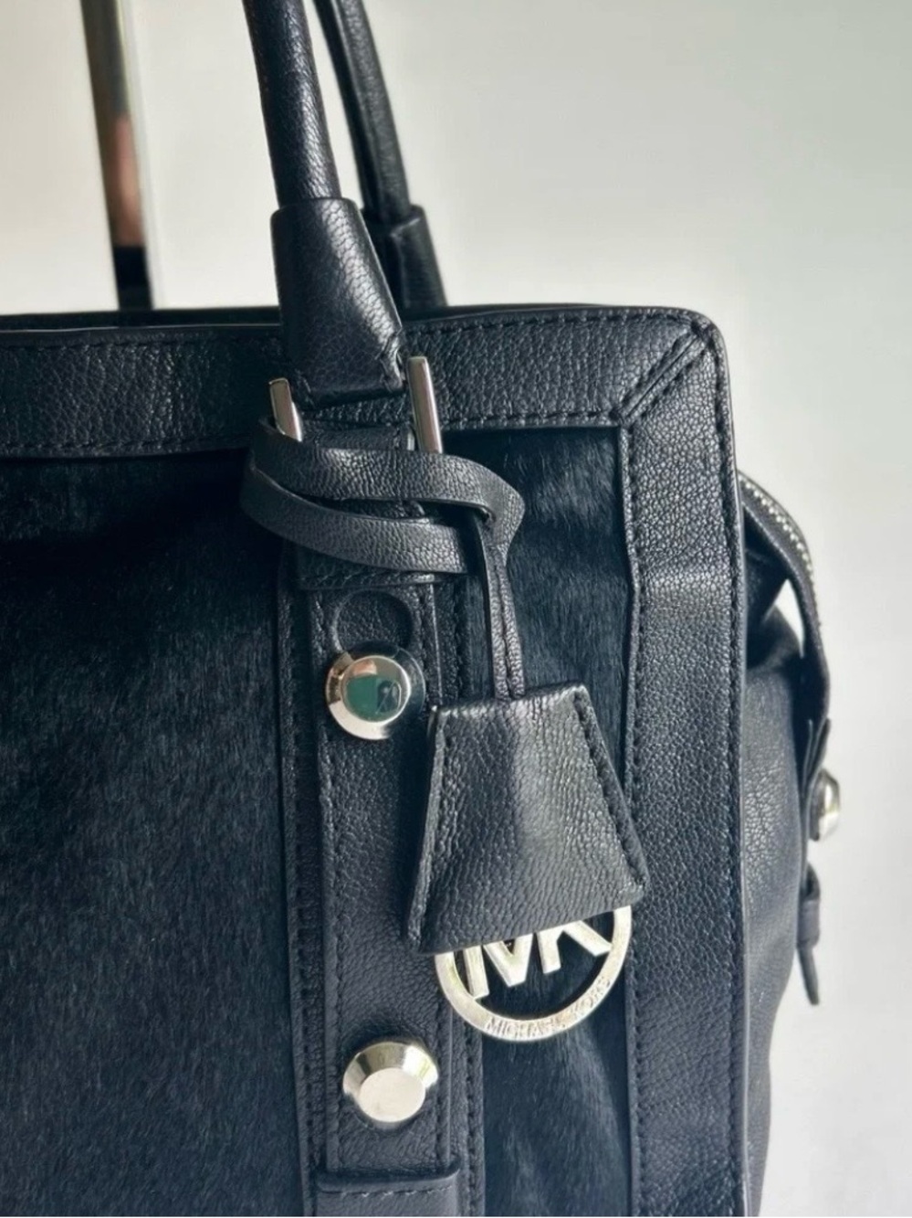 Michael Kors Black Genuine Leather Real Fur Tote - Picture 14 of 15